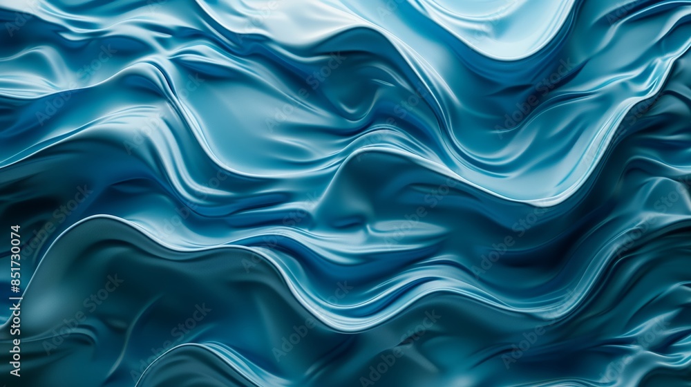 A wavy pattern of a blue soft smooth fabric like a silk. Top view background. A wavy pattern of a blue soft smooth fabric like a silk. Top view background.
