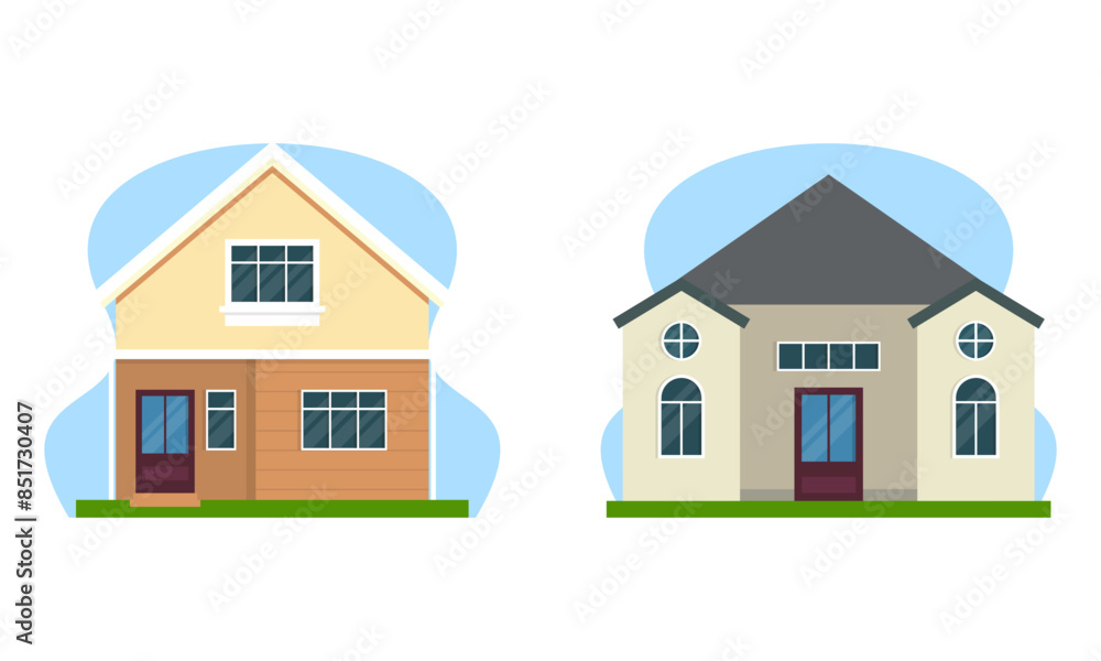 Residential houses with gardens colorful logo Residential houses with gardens colorful logo