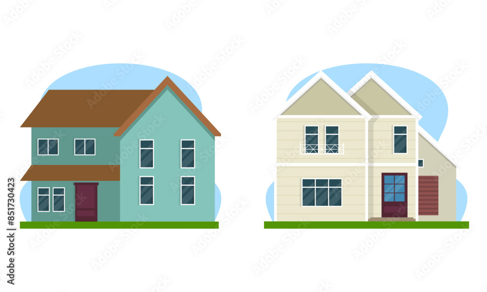 Residential houses with gardens colorful logo Residential houses with gardens colorful logo