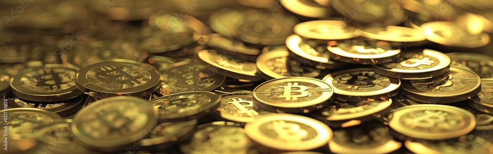 Stack of Bitcoin Coins in Golden Light. Stack of Bitcoin Coins in Golden Light.