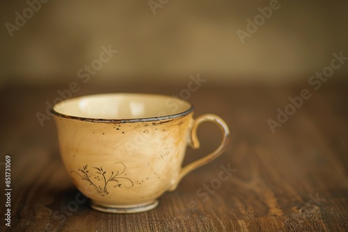 Elegant coffee cup with rustic charm on wooden surface
