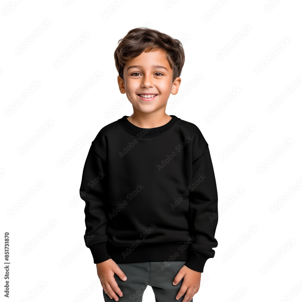 Portrait of a smiling child wearing black long sleeve t-shirt, isolated on transparent background Portrait of a smiling child wearing black long sleeve t-shirt, isolated on transparent background