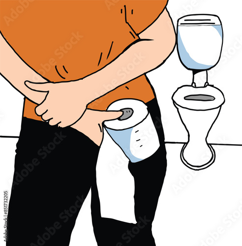 The man has a stomach ache. Diarrhea, go to the bathroom