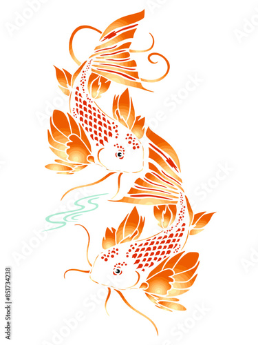 A colorful vector design of koi carps, the traditional Japanese fish, featuring a yin and yang symbol.
