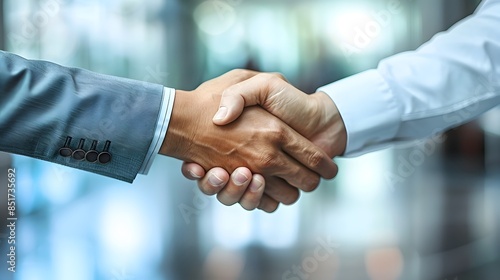 Successful Business Deal and Partnership Agreement Handshake in Corporate Office Setting