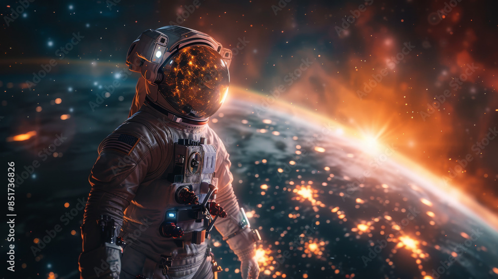 Fototapeta premium Astronaut in outer space against the backdrop of the planet earth.