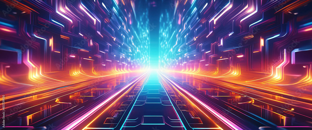 Fototapeta premium ラフィック 光 道 シティ ハイウェイ データ 背景画像 Generative AI