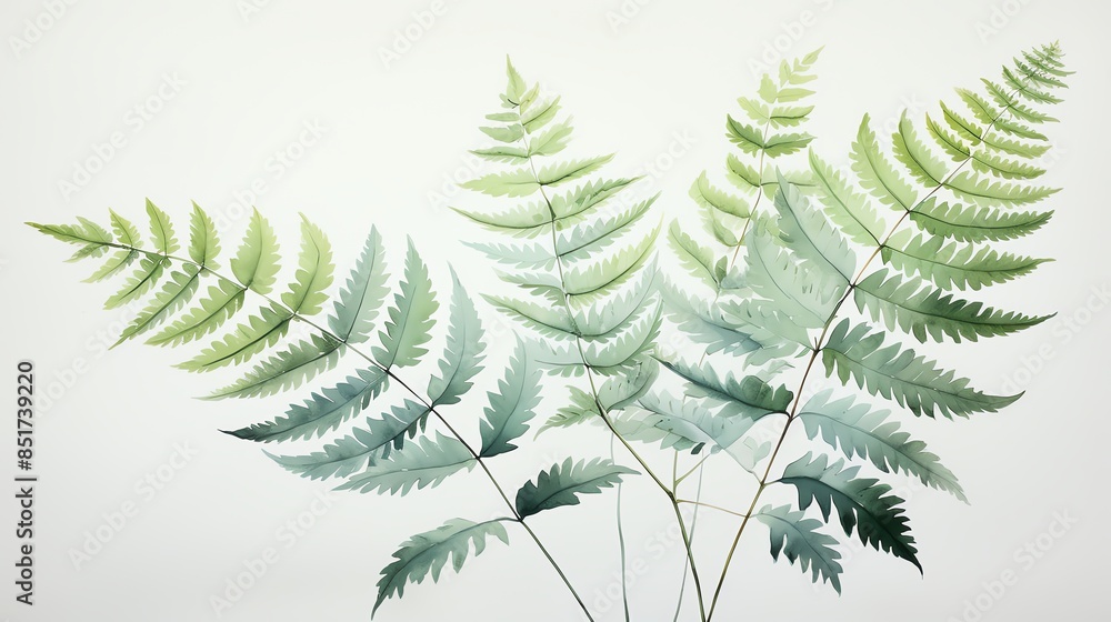Watercolor painting of fern leaves on white background. Watercolor painting of fern leaves on white background.