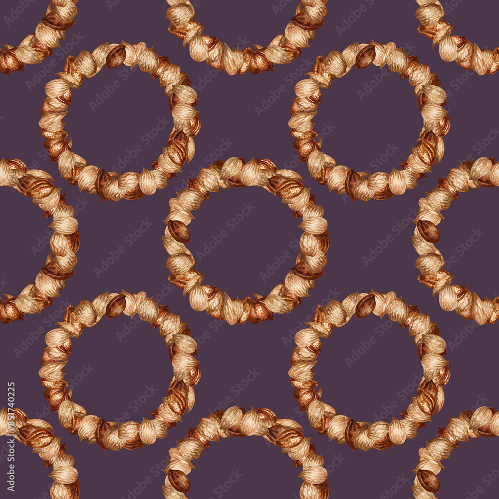 Obraz premium Seamless pattern with watercolor apricot kernels and seeds for design templates for fabric, textiles, wrapping paper, wallpapers, apricot oil in medicine, aromatherapy, cosmetology and cooking