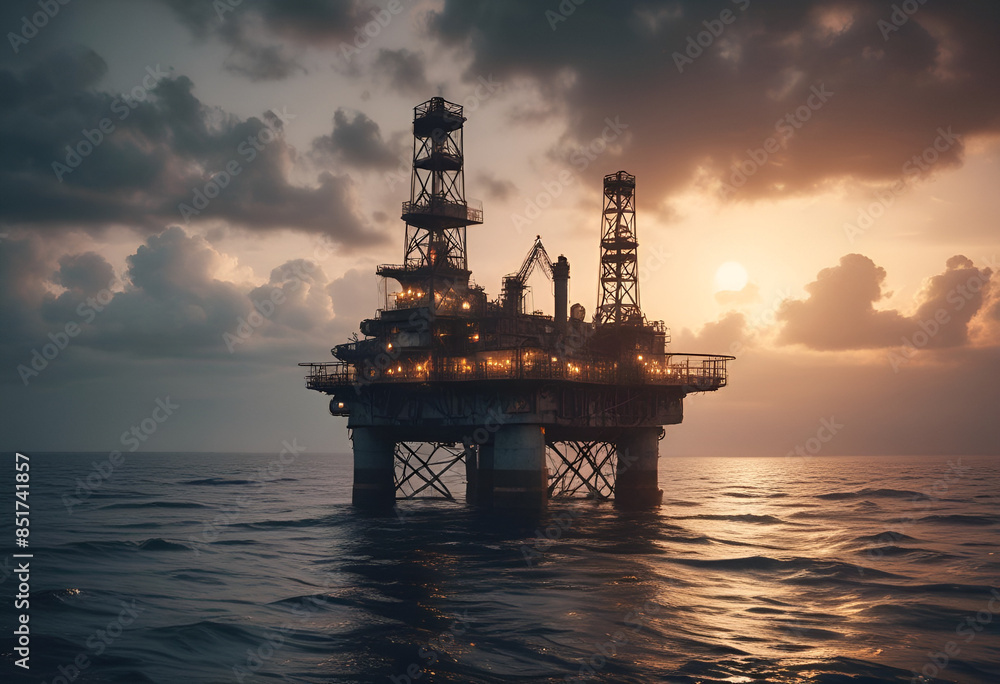 oil well in the middle is the sea in minimal style oil well in the middle is the sea in minimal style
