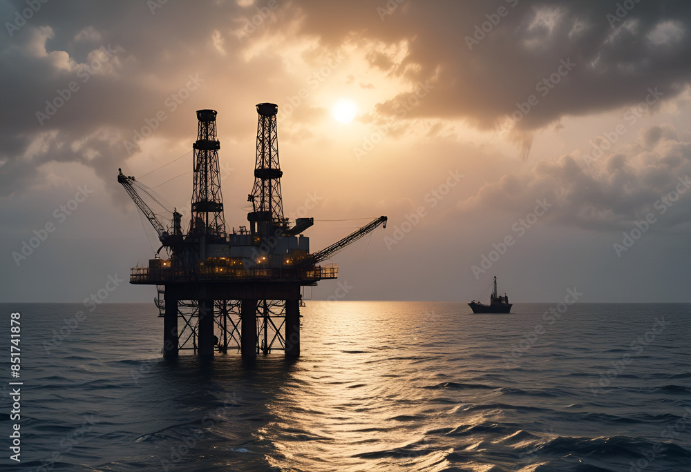 oil well in the middle is the sea in minimal style oil well in the middle is the sea in minimal style