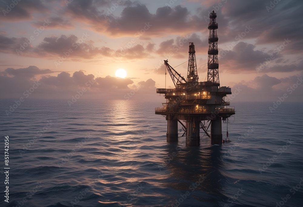 oil well in the middle is the sea in minimal style oil well in the middle is the sea in minimal style