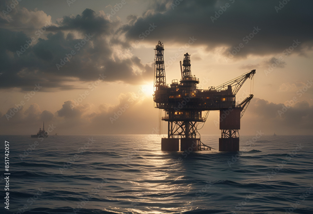 oil well in the middle is the sea in minimal style oil well in the middle is the sea in minimal style