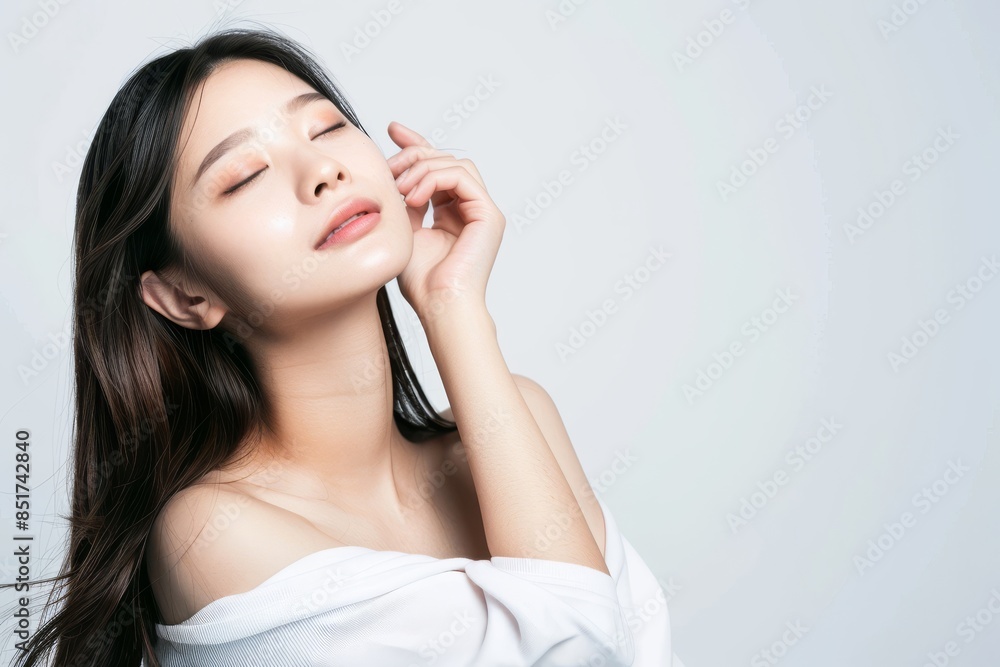 Beautiful young asian woman with clean fresh skin on white background, Face care, Facial treatment, Cosmetology, beauty and spa, Asian women portrait. Beautiful young asian woman with clean fresh skin on white background, Face care, Facial treatment, Cosmetology, beauty and spa, Asian women portrait.