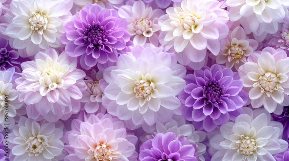 Dahlia Blooms in Purple and White Dahlia Blooms in Purple and White