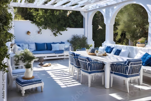 Greek style patio on a sunny day