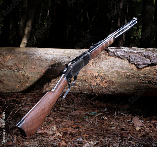 Obraz na płótnie Nighfall coming over the forest and lever action rifle w salonie