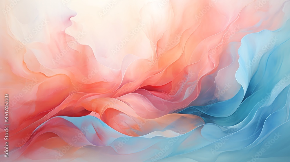 Abstract painting with pink and blue colors, resembling flowing smoke or liquid. Abstract painting with pink and blue colors, resembling flowing smoke or liquid.