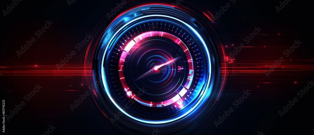 Tech circle design, digital tachometer with spinning indicators, emphasizing speed and precision on a minimalist dark background Tech circle design, digital tachometer with spinning indicators, emphasizing speed and precision on a minimalist dark background