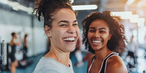 Wallpaper Mural Cheerful athletic women having fun during sports training in gym Torontodigital.ca
