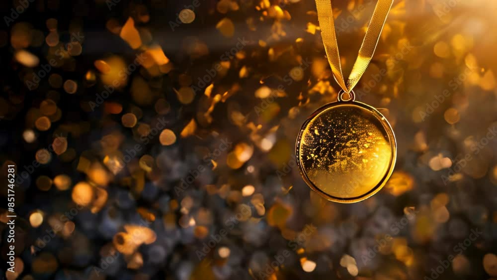 empty blank mock up gold medal laurel wreath on golden background with ...