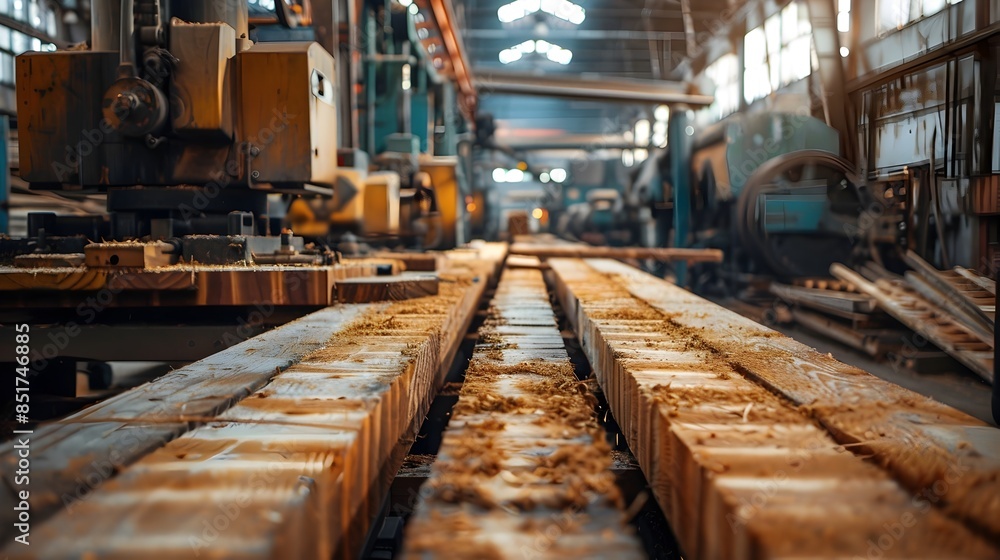 Fototapeta premium Machinery and Equipment in a Lumber Mill Processing Wood for Industrial Production
