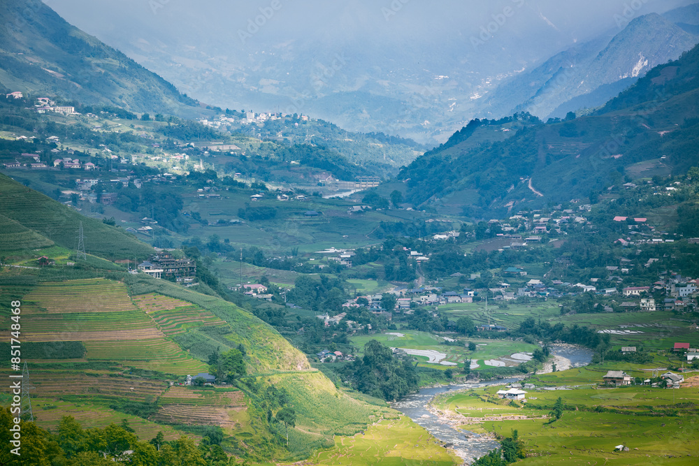 Fototapeta premium View of Sapa Town, Lao Cai Province, North Vietnam. Ideal place for hiking and trekking.