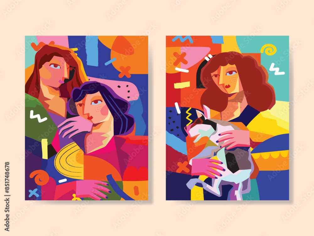 Set of abstract face portraits geometric, shapes, doodle , decorative hand drawn vector illustration wall art. Cubism male and female portrait aesthetic design for poster, cover, print and decoration. Set of abstract face portraits geometric, shapes, doodle , decorative hand drawn vector illustration wall art. Cubism male and female portrait aesthetic design for poster, cover, print and decoration.
