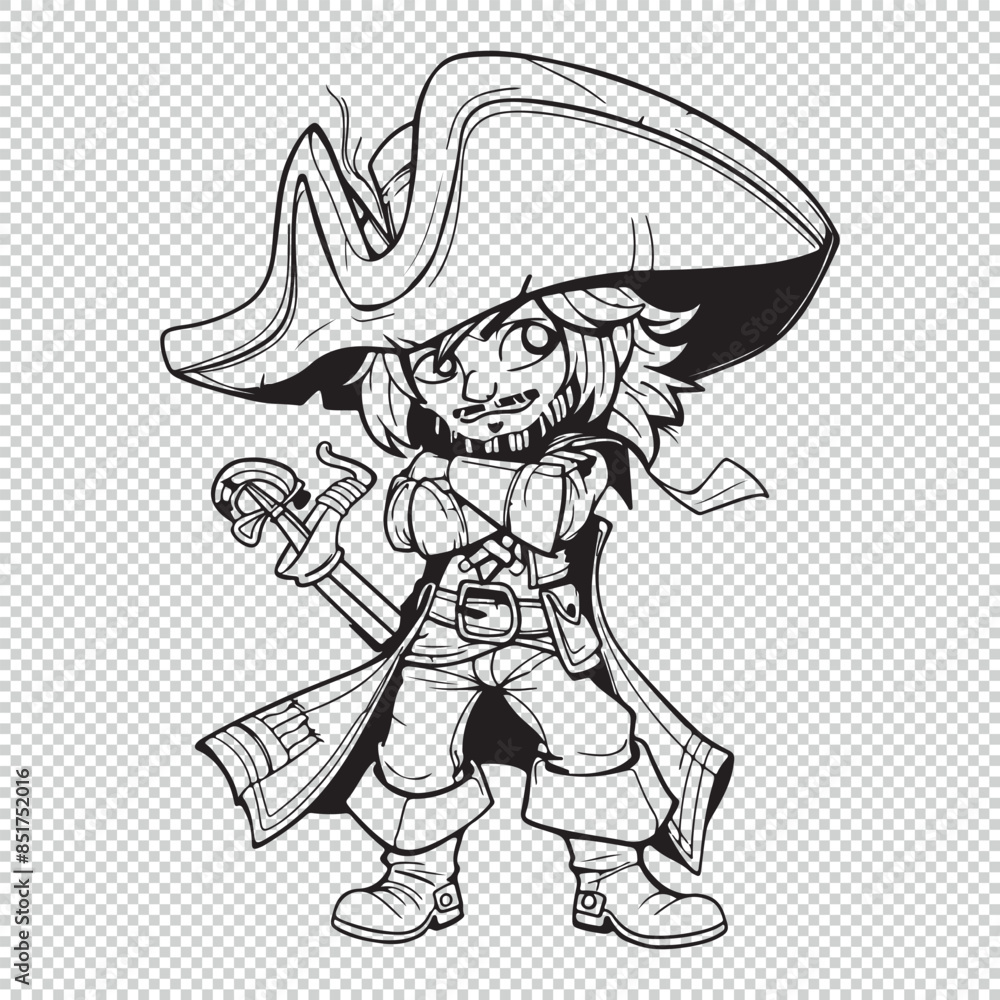 Fototapeta premium Pirate scribble icon design, black vector illustration on transparent background