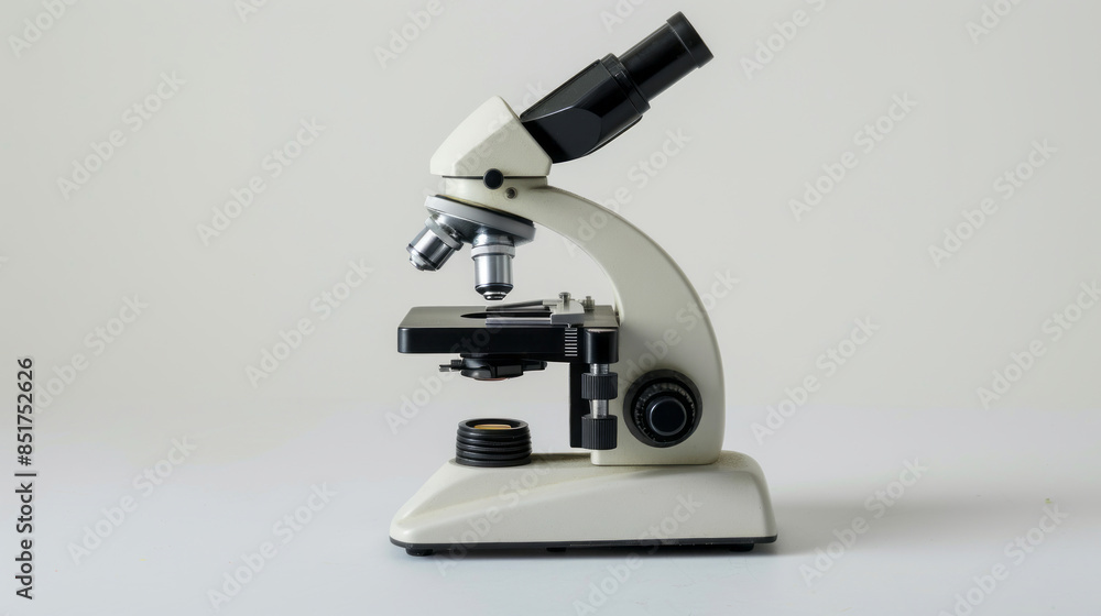 Laboratory microscope on white background. A close-up image of a laboratory microscope, set against a clean white background with copy space. Ideal for scientific, medical, and educational themes. Laboratory microscope on white background. A close-up image of a laboratory microscope, set against a clean white background with copy space. Ideal for scientific, medical, and educational themes.