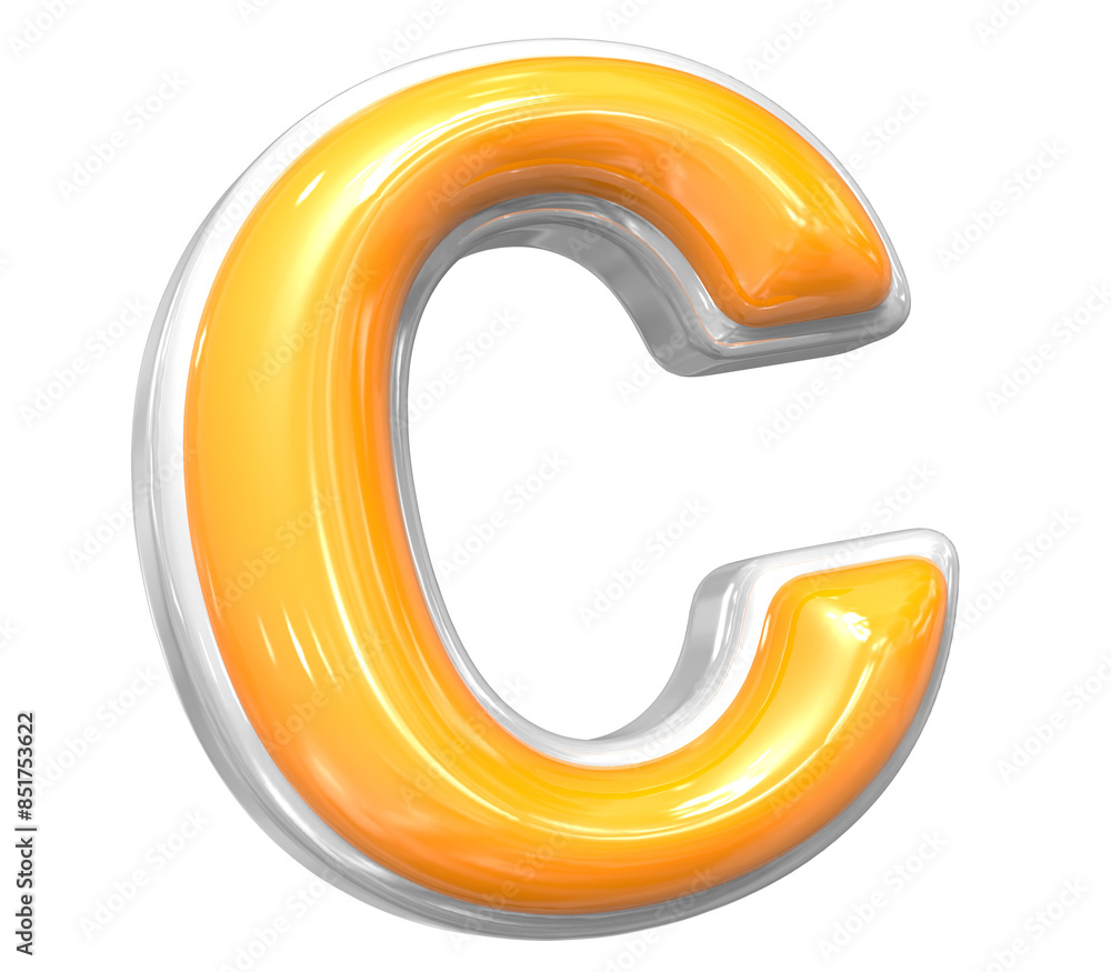 3D Render Of Font c With White And Yellow Color