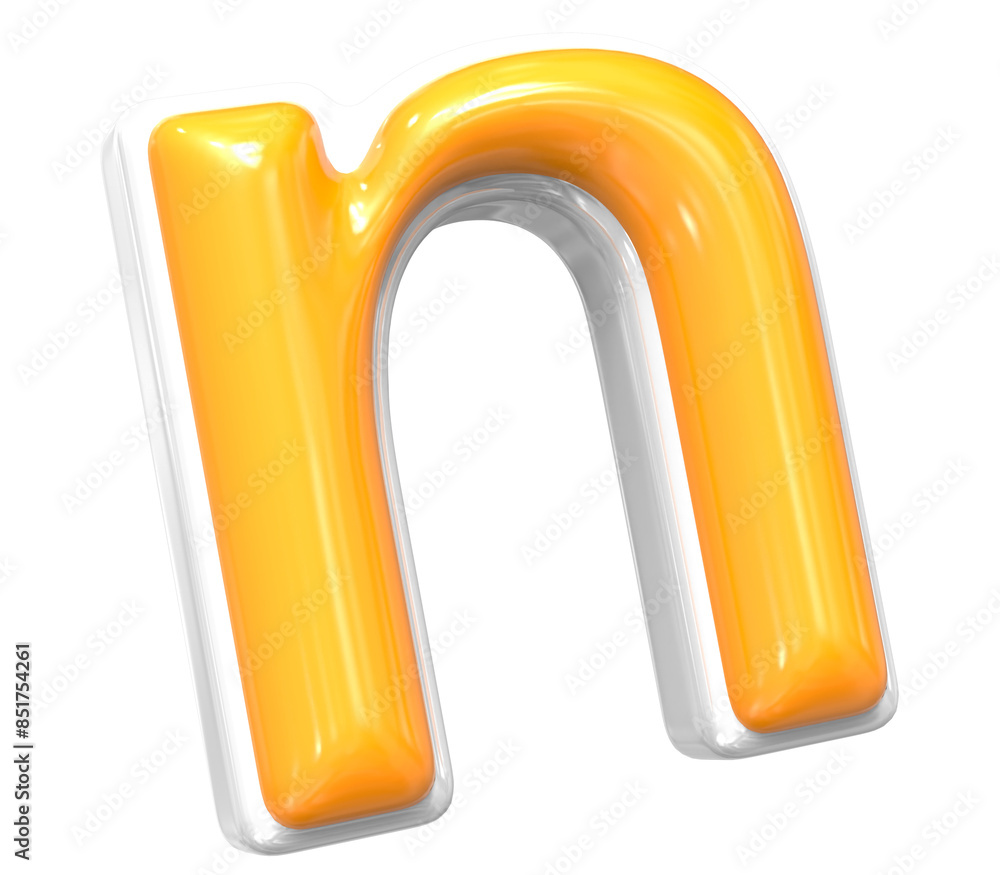 3D Render Of Font n With White And Yellow Color 3D Render Of Font n With White And Yellow Color