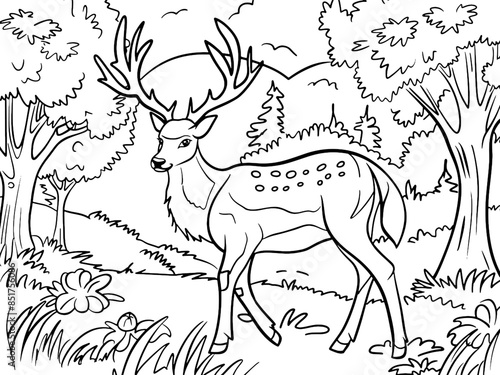 Wallpaper Mural Children picture, coloring book. Deer in the forest. Generative ai vector. Torontodigital.ca