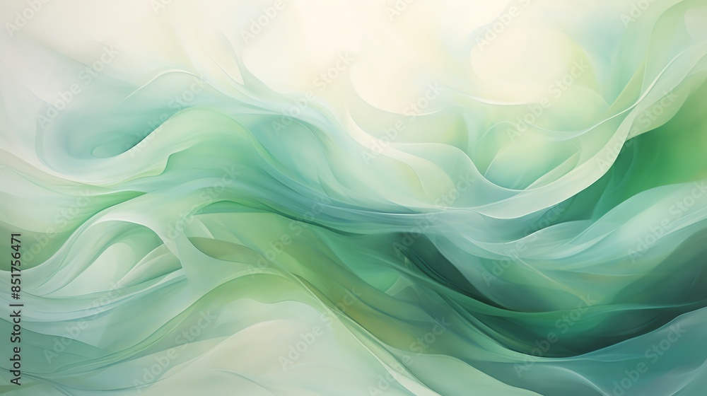 Fototapeta premium Abstract green and white flowing fabric texture background.