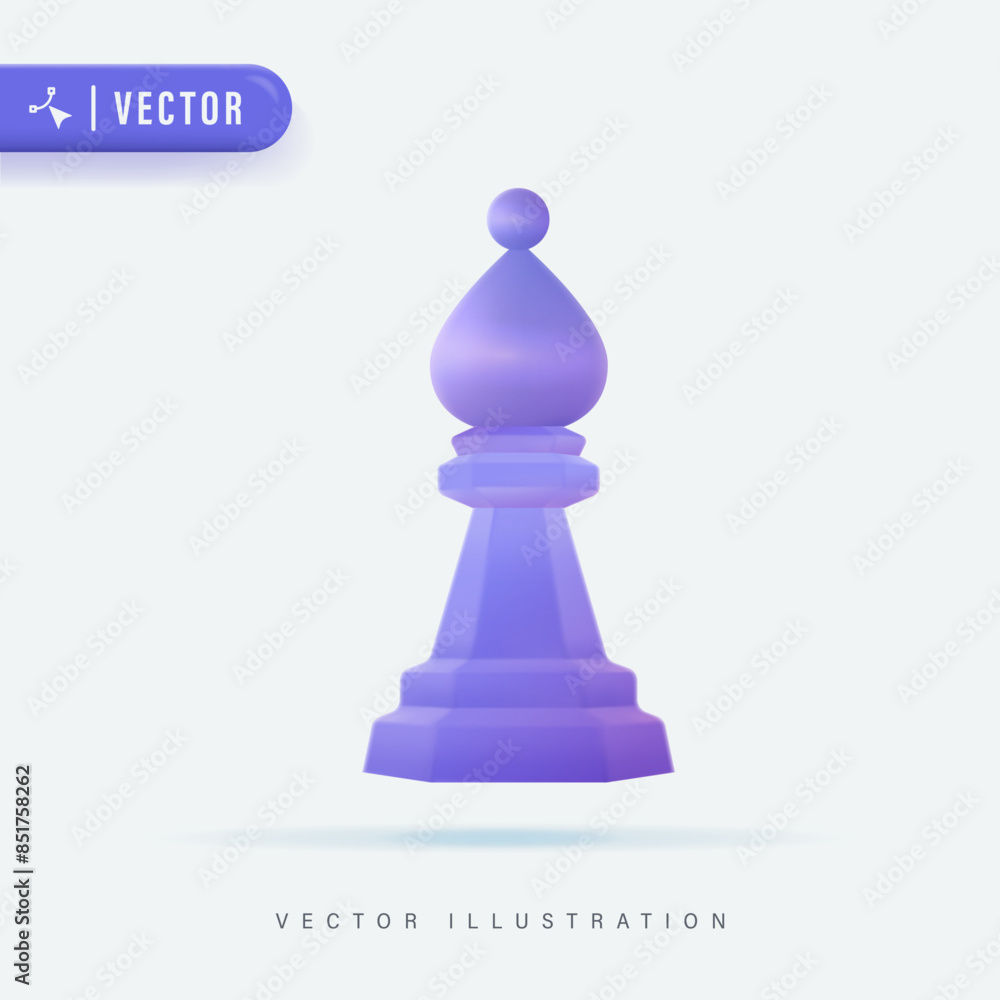 Purple Bishop Chess Isolated White Background 3D Style Vector Illustration Purple Bishop Chess Isolated White Background 3D Style Vector Illustration