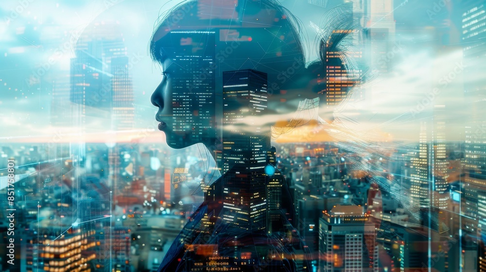 Engineer and city double exposure cityscape. Engineer and city double exposure cityscape.