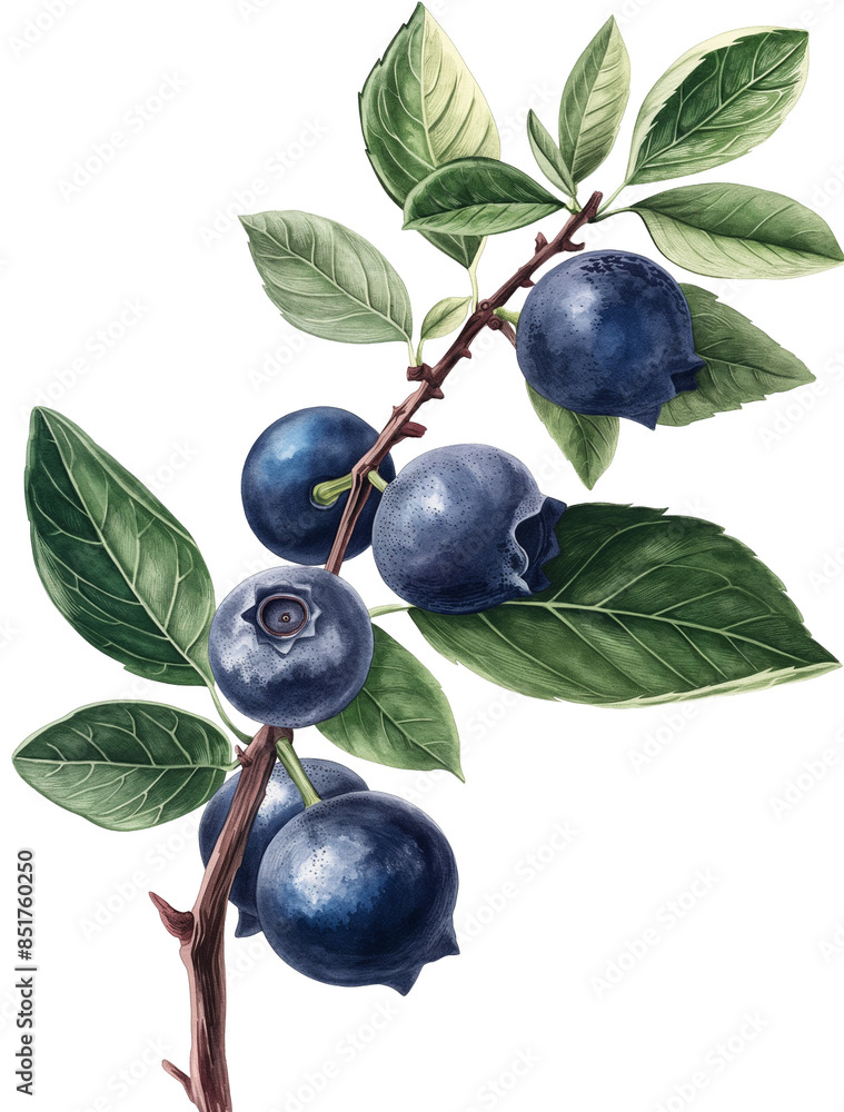 Blueberry isolated on transparent background, old botanical illustration, blueberries on a branch Blueberry isolated on transparent background, old botanical illustration, blueberries on a branch