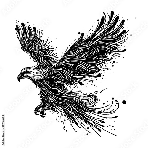 line art splashes of black paint form an eagle
