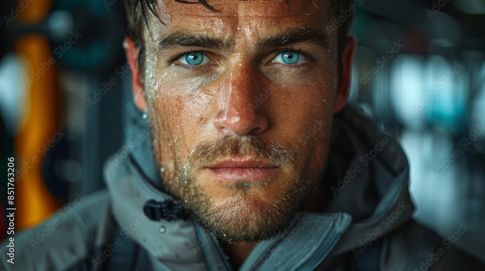 A portrait of a male weightlifter in grey sportswear. He does barbell fitness workout in the modern gym. Weightlifting, power lifting training, sports lover. A portrait of a male weightlifter in grey sportswear. He does barbell fitness workout in the modern gym. Weightlifting, power lifting training, sports lover.