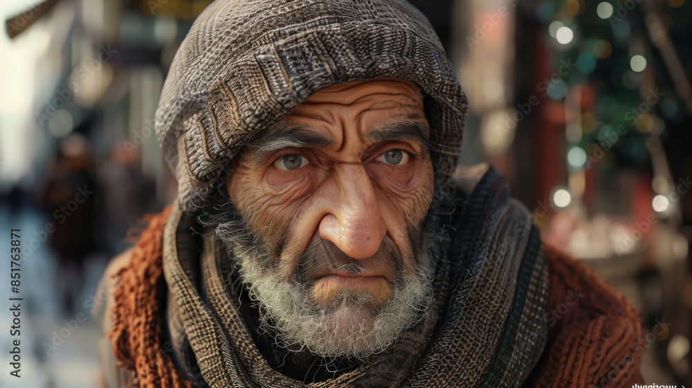 An adult homeless man in dirty clothes wanders the street. Poverty concept. An adult homeless man in dirty clothes wanders the street. Poverty concept.