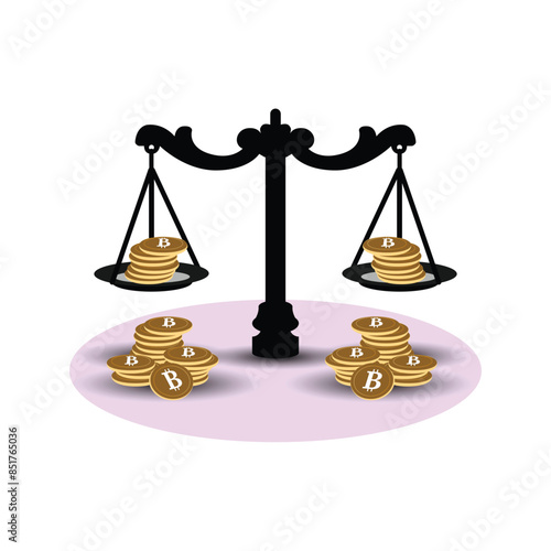 scales weighing gold bit coins. flat design style. Suitable for financial, economic, considerations, reports, presentations, etc. vector design template