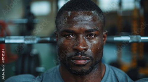 Wallpaper Mural A portrait of a male weightlifter in grey sportswear. He does barbell fitness workout in the modern gym. Weightlifting, power lifting training, sports lover. Torontodigital.ca