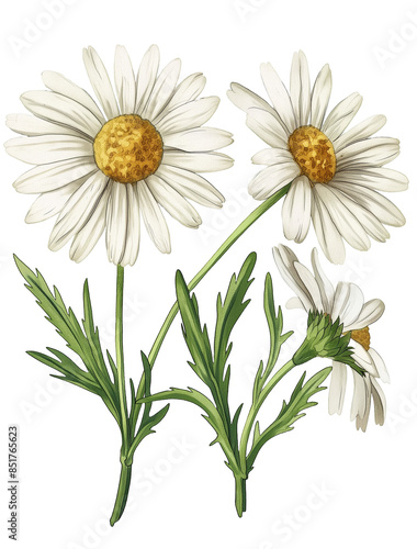 Chamomile isolated on transparent background, old botanical illustration, daisies isolated 