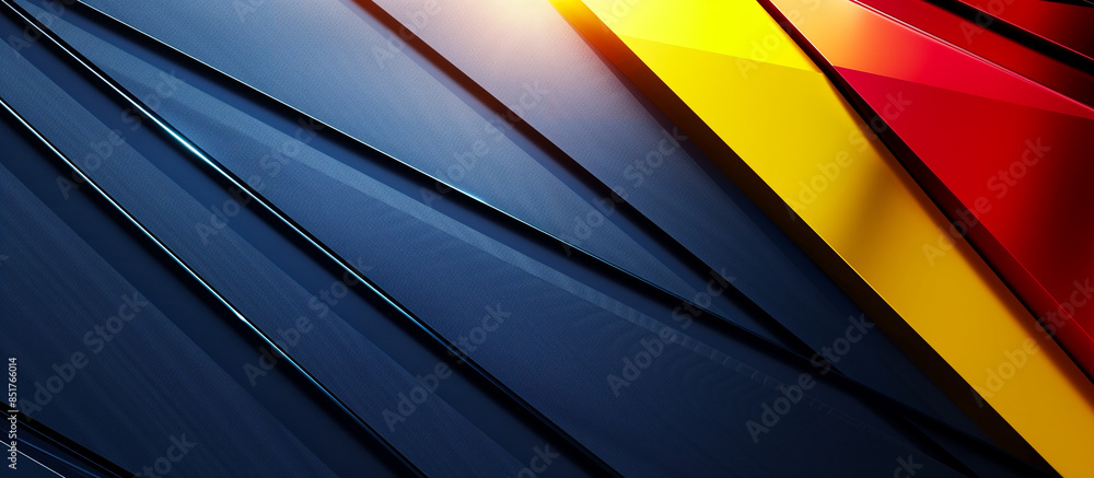 Obraz premium geometric metal chrome texture with empty space in blue, golden yellow, and red background