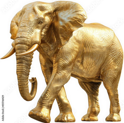 Majestic Golden Elephant, isolated on transparent photo