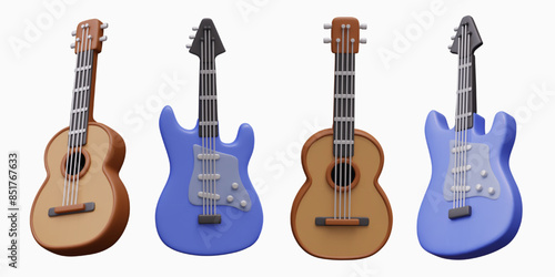 Electric and classical guitar. Old and modern type of stringed musical instrument