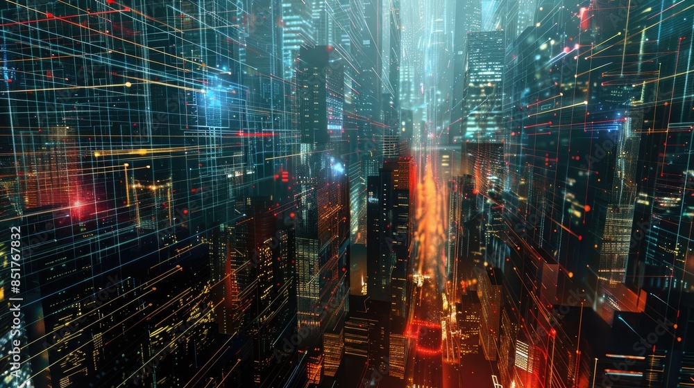 Fototapeta premium Abstract AI visualizations overseeing smart city advancements and technological integration