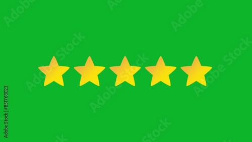 Five star rating. Animation of 5 stars. 5 star ranking. customer satisfaction. Green Screen footage. rating and feedbacks