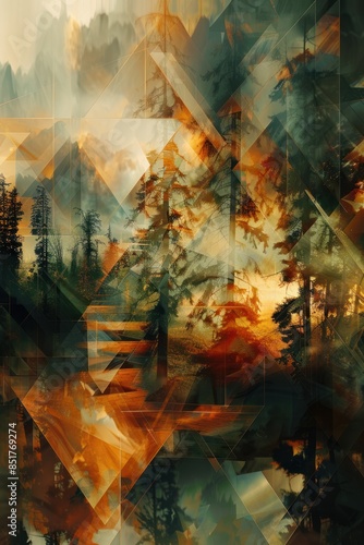 Abstract Forest Landscape With Geometric Overlays