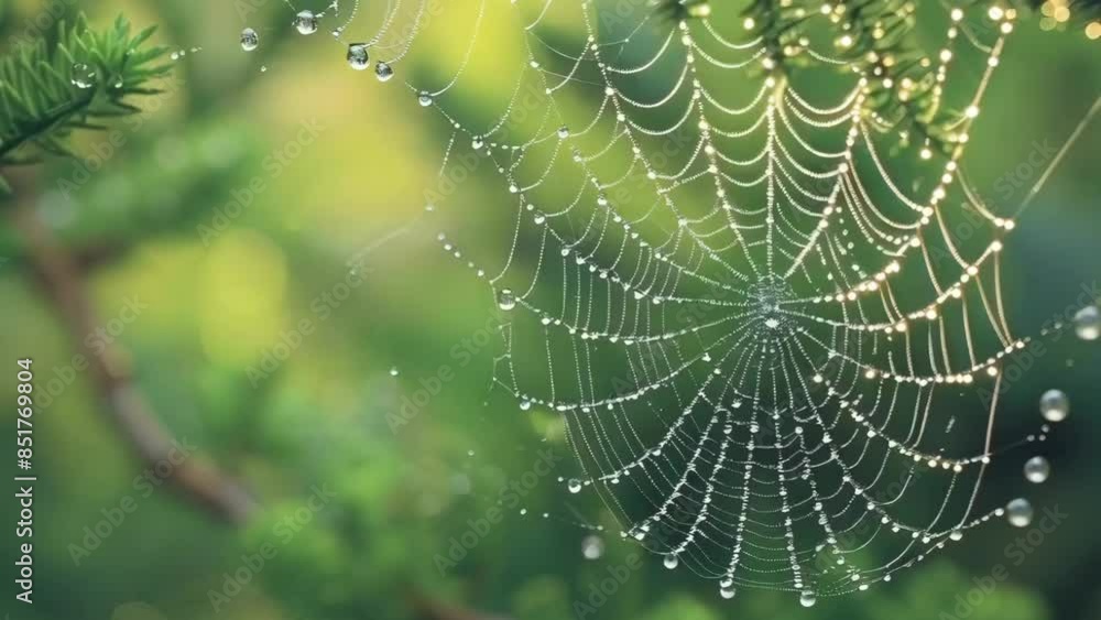 Morning dew droplets on a web with a close-up of a spider Morning dew droplets on a web with a close-up of a spider